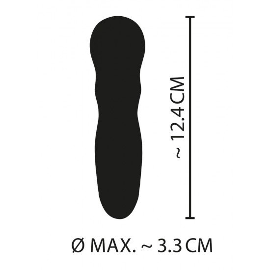 Mini vibrador rosa claro com duas reentrâncias côncavas na haste. Tem 7 modos de vibração diferentes e pode ser recarregado com o cabo USB incluído. Fácil de usar e com um design elegante. À prova dágua. Comprimento t