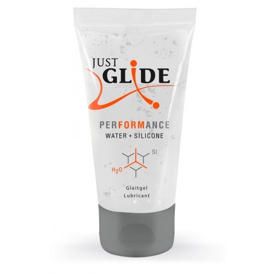 Lubrificante JustGlide Performance 50 ml Just Glide Performance é perfeito para sexo duradouro - também com brinquedos sexuais! O lubrificante médico à base de água tem uma porção de silicone, o que significa que tem uma textura maravilhosamente escorregadia e