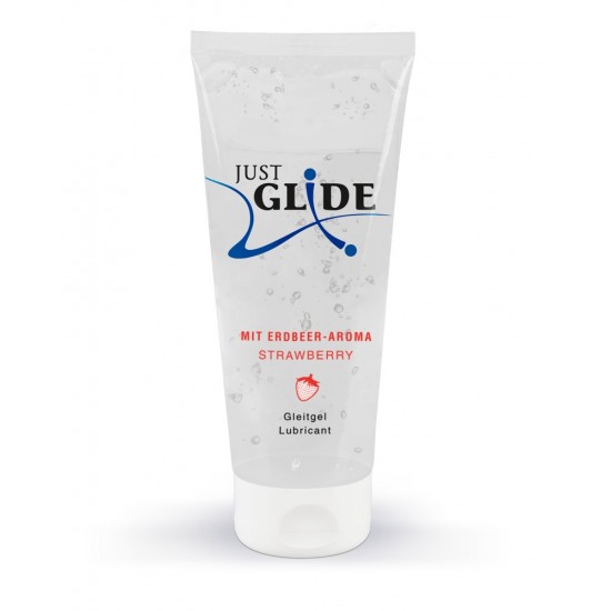 Lubrificante base agua Just Glide Morango 200 ml Lubrificante à base de águaCom sabor morangoPara mais diversão durante o sexo – mesmo com brinquedosSeguro para uso com preservativos de látex Para mais diversão durante o sexo!Lubrificante à base de água Morango da Just