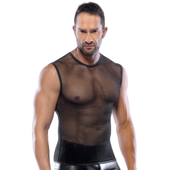 Feito de rede grossaElásticoCosturas costuradas Para homens corajosos!Todos os olhares estarão voltados para você com esta camisa preta de malha grossa. Seu corpo e músculos serão exibidos de uma forma maravilhosamente t