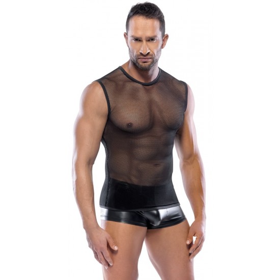 Feito de rede grossaElásticoCosturas costuradas Para homens corajosos!Todos os olhares estarão voltados para você com esta camisa preta de malha grossa. Seu corpo e músculos serão exibidos de uma forma maravilhosamente t