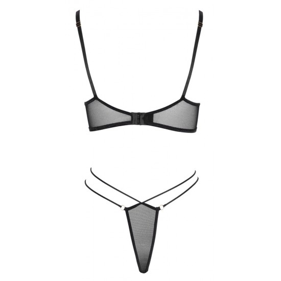 Conjunto sedutor perfeitamente coordenado! Sutiã e riostring da Cottelli LINGERIE confeccionados em powernet elástico com preciosos bordados nas copas e na frente do cordão, além de detalhes em argolas douradas. Sutiã