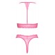 ConjuntoSutiã e Tanga S/M Conjunto de sutiã e tanga sem aro com decote halterRenda delicada em uma cor chamativa: rosa neonInserção de renda nas costasAlça traseira ajustávelMacio e elástico para um ajuste muito confortável Renda sensual em uma c
