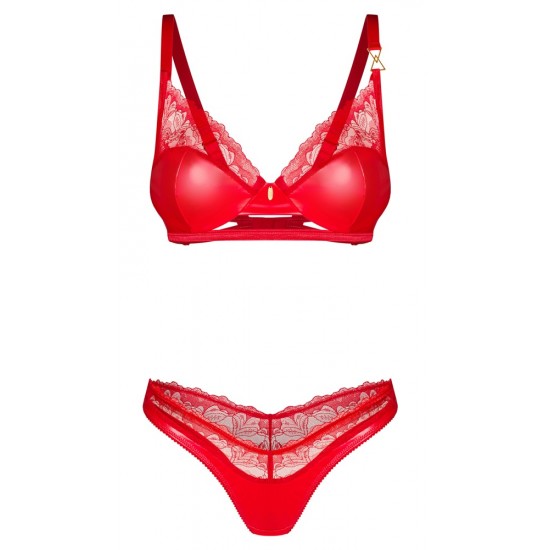 Conjunto de sutiã e tanga com aroNuma sensual cor vermelhaLindo material brilhante e delicada renda floralDetalhes decorativos em douradoAlças ajustáveisMacio e elástico para um ajuste muito confortável Material vermelho