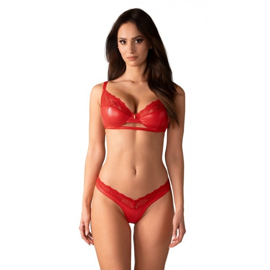Conjunto de sutiã e tanga com aroNuma sensual cor vermelhaLindo material brilhante e delicada renda floralDetalhes decorativos em douradoAlças ajustáveisMacio e elástico para um ajuste muito confortável Material vermelho