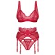 Obsessive Conjunto Cupido S/M Sutiã, cinto suspensor e cordão em um conjuntoSensual cor vermelha transparenteLook delicado de rendaDetalhes decorativos em douradoSutiã ajustável e alças suspensasMacio e elástico para um ajuste muito confortável Verme