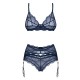 Conjunto de sutiã com aro, cinto suspensor e cordãoEm uma elegante cor azul sobre azulAparência delicada de renda transparenteSutiã ajustável e alças suspensasMacio e elástico para um ajuste muito confortável Elegância s