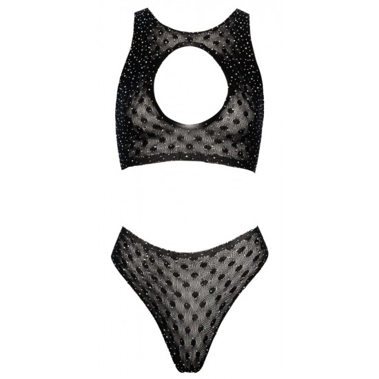 Conjunto inspirador de fantasia! Top e tanga da Cottelli FANTASY confeccionados em material elástico delicado, macio e semitransparente – decorado com grandes strass. O top traz um lindo recorte no decote. Tudo feito se