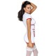 Fantasia de enfermeira sexy Fantasia de enfermeira sexy para jogos de médico!Vestido curto semitransparente, branco, suspensório, em um look de enfermeira por Cottelli COSTUMES com detalhes contrastantes em vermelho. Elástico em todo o corpo em um