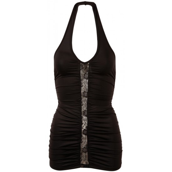 Oh lá lá... Vestido com  renda floral e os muitos franzidos modelam cada curva feminina. 85% poliéster, 10% poliamida, 5% elastano.