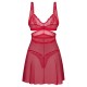 Obsessive Babydoll CupidoS/M Conjunto babydoll evasê e fio dentalSensual vermelho transparenteLook rendado delicadoDetalhes decorativos douradosAlças ajustáveisMacio e elástico para um ajuste muito confortável Material vermelho sensual para fantasia
