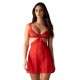 Obsessive Babydoll CupidoS/M Conjunto babydoll evasê e fio dentalSensual vermelho transparenteLook rendado delicadoDetalhes decorativos douradosAlças ajustáveisMacio e elástico para um ajuste muito confortável Material vermelho sensual para fantasia