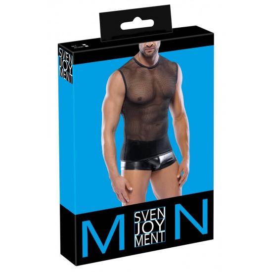 Feito de rede grossaElásticoCosturas costuradas Para homens corajosos!Todos os olhares estarão voltados para você com esta camisa preta de malha grossa. Seu corpo e músculos serão exibidos de uma forma maravilhosamente t
