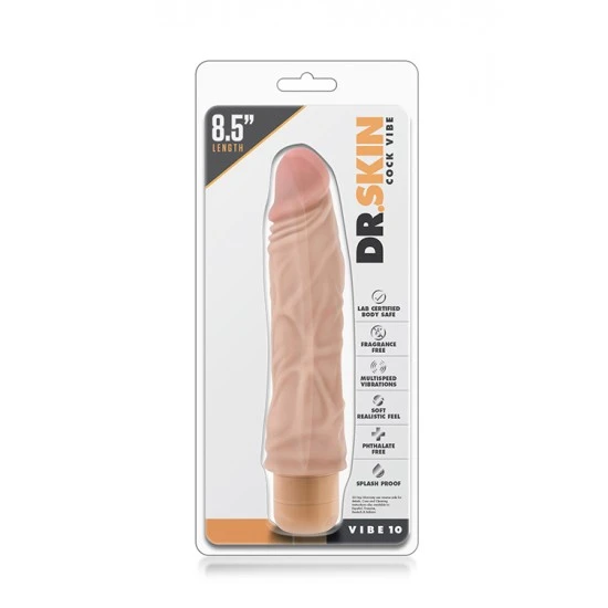 Vibrador Realista 10 Mr. Skin 18.5cm Pele Seja um bom anfitrião e receba de braços abertos o Mr. Skin em sua casa!Vibrador realista com cabeça e corpo proeminente. Com botão rotativo na base para navegar entre as potentes e profundas vibrações multivelocidades
