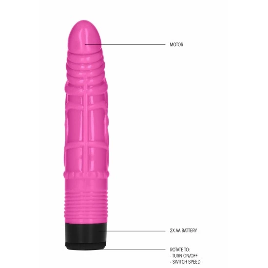 Vibrador Realista Multivelocidades Slight GC 16.5cm Rosa Vibrador multispeed de 16.5cm, com aparência realista (cabeça pormenorizada e veias) e corpo flexível, para que se adapte de forma perfeita a todas as suas curvas e possa desfrutar do máximo de prazer.Um brinquedo erótic