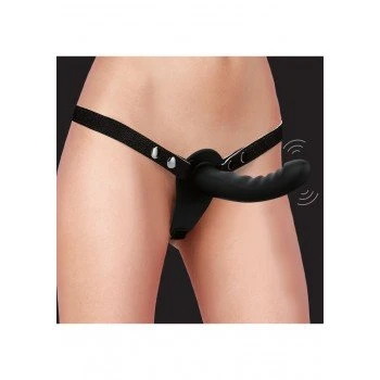  Vibrating Silicone Ribbed Strap-On Adjustable - Black
