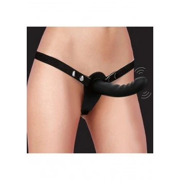  Dual Vibrating Silicone Ribbed Strap-On Adjustable - Black
