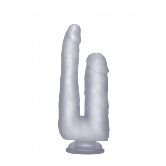 Realistic Double Cock - 9 Transparente O dobro da diversão significa o dobro do prazer com este dildo realista duplo da RealRock!Eleve o seu prazer a outro patamar de deleite com este dildo com um pénis de 12cm inseríveis para prazer vaginal e outro de 16