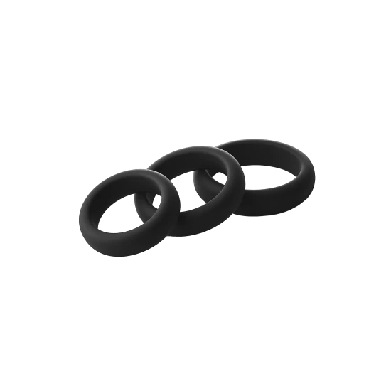 CONJUNTO DE 3 ANEIS RAMROD Conjunto de 3 anéis penianos grossos e elásticos em diferentes tamanhos. Cada anel é feito de silicone liso. Eles podem ser usados separadamente ou combinados. Conjunto de 3 anéis penianos Feito de silicone liso Diâmetr