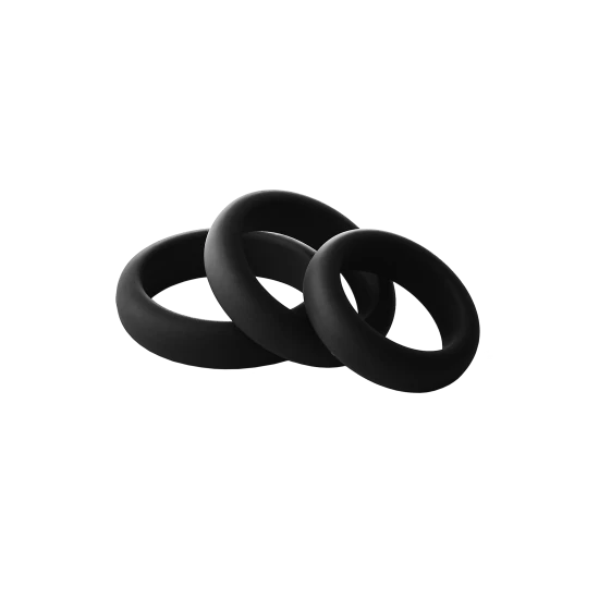 CONJUNTO DE 3 ANEIS RAMROD Conjunto de 3 anéis penianos grossos e elásticos em diferentes tamanhos. Cada anel é feito de silicone liso. Eles podem ser usados separadamente ou combinados. Conjunto de 3 anéis penianos Feito de silicone liso Diâmetr